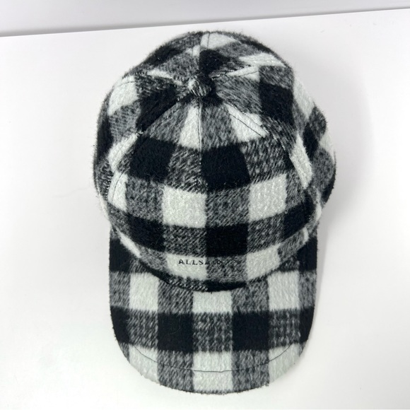 All Saints Check Baseball Cap Strapback Hat Black White Buffalo Check Fuzzy GUC - Picture 3 of 9